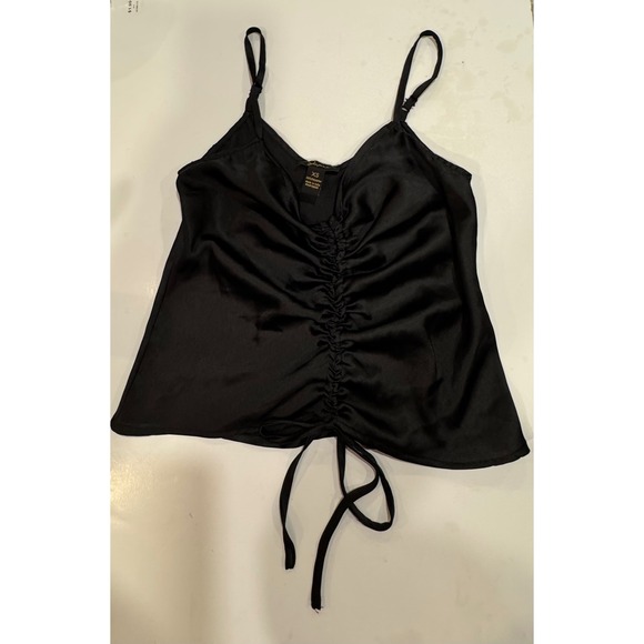 Japna Tops - Japna Womens Black Satin Ruched Drawstring Front Camisole Top Size XS Adjustable